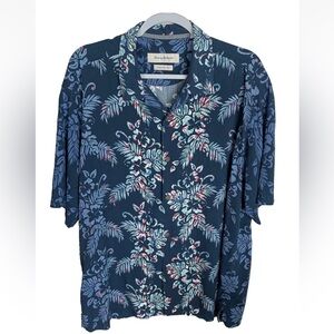 Tommy Bahama Navy Floral 100% Silk Shirt Sz 3XL Cruise Hawaii Tropical Vacation